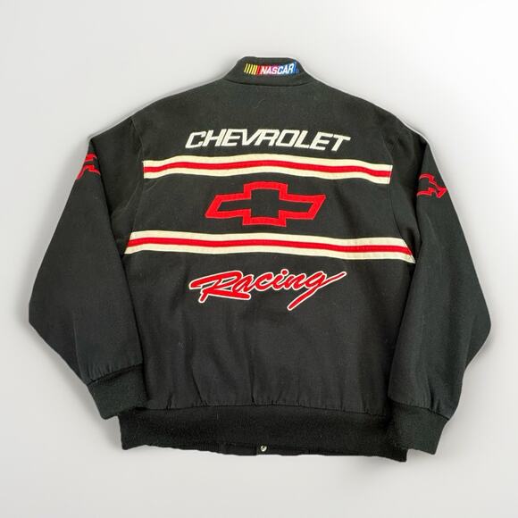 Vintage 90s Chevrolet Racing NASCAR Bomber Jacket Child 8/10 Black Essex Chevy - Picture 2 of 10